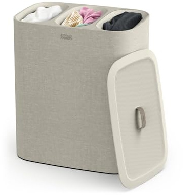Joseph Joseph Tota - Trio 90-Liter-Wäschesortierkorb mit Deckel, 3 herausnehmbare Wäschesäcke mit Griffen, Ecru Beige