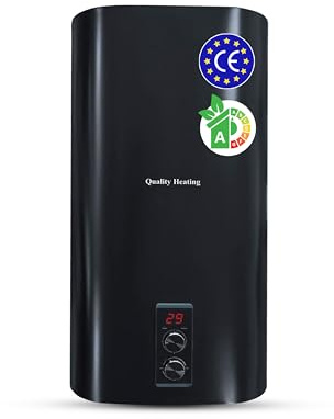Quality Heating Elektroboiler 30 Liter, 1500 W Warmwasserspeicher mit digitaler Steuerung, Sicherheitsventil inklusive, wandmontiert, energieeffizient, weiß, elektrischer Warmwasserbereiter