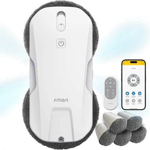 Fmart T11 Fensterputzroboter Automatisches Vier-Wege-Sprühsystem mit dreifachem Sicherheitssystem, intelligenter Navigation, Fernbedienung, für alle glatten Oberflächen, mit 10 Tüchern