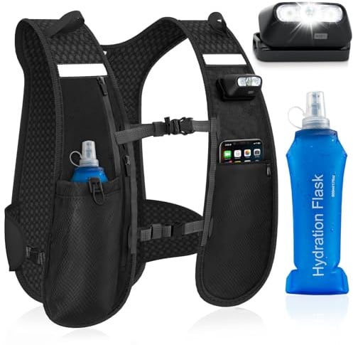 Nextyu Laufweste Damen und Herren, Trinkweste mit Trinkflasche Soft 500ML & Handytasche, Trinkrucksack Reflektierend Leicht für Trailrunning Wandern Marathon Laufen Joggen