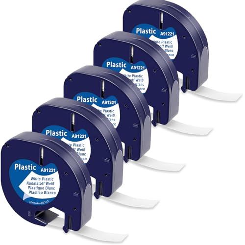 MarkField Kompatibel mit Dymo Letratag Etikettenband 12 mm x 4m, Kompatibel mit Dymo Etikettenband White Kunststoff Schriftband für LT-100H LT-100T 200B PLUS XR XM QX50, Schwarz auf Weiß