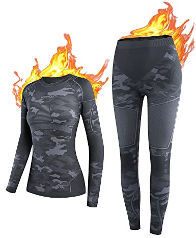 NOOYME Thermische Unterhose für Damen, Ski-Basisschichten, Thermokleidung und Leggings, schnell trocknend, Thermounterwäsche für Frauen, Thermounterwäsche-Set für Frauen