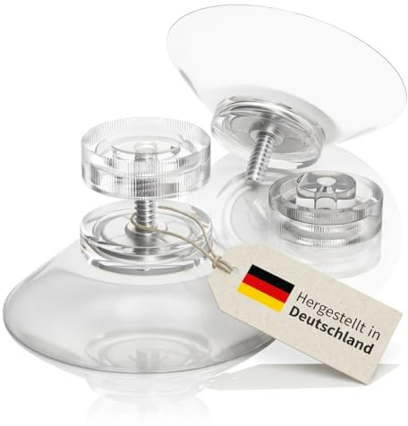 Raumhero 4x Saugnapf mit Gewinde (Starke Haftkraft) Glas Saugnäpfe mit transparenter Rändelmutter Ø30mm - 100% Made in Germany - Saugknöpfen, Saugknopf, Saugnapf schraubbar, Saugnoppen