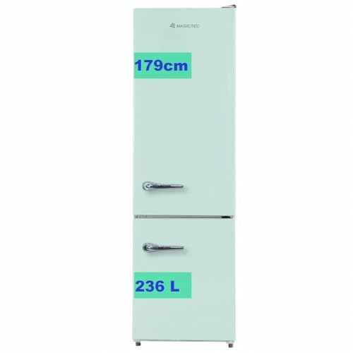 【Premium】 Retro Kühlschrank Mit Gefrierfach Vintage 179cm ,【Total No Frost Plus 】, 236L (168L/68L Gefrierfach ) | Kühl Gefrierkombination Freistehend Retro | Elektronische Steuerung | Matcha-Grün