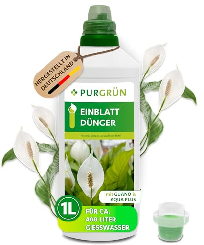 Purgrün® Einblatt-Dünger 1 Liter – Schnell wirksame mineralische Rezeptur – Premium-Flüssigdünger mit Spurennährstoffen – NPK8+8+6 – Stärkt die Widerstandskraft – Fördert die Blütenbildung
