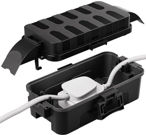 RESTMO IP55 wasserdichte Kabelbox mit abnehmbaren Schildabdeckungen, (Innenmaße: 15cm×8,1cm×4,5cm) Wetterfeste Elektrobox für Verlängerungskabel, Gartensteckdosen, Zeitschaltuhr außenbereich, Schwarz