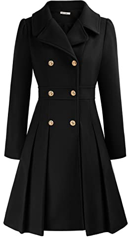 GRACE KARIN Damen Jacke Warm Coat Winter Mantel Langarm Doppelknopf Revers Wintermantel Mantel dress style Outwear Schwarz M
