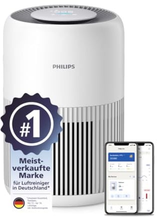 Philips Luftreiniger 900 Serie, HEPA NanoProtect + Aktivkohlefilter, CADR 250m³/h für 65m² Allergiker, leise, intelligent und energieeffizient (AC0950/10)