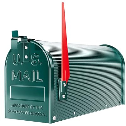 Wiltec US Mailbox grün 150 x 513 x 223 mm, amerikanischer Briefkasten mit Fahne, Wandbriefkasten oder Standbriefkasten Stahl amerikanisches Design