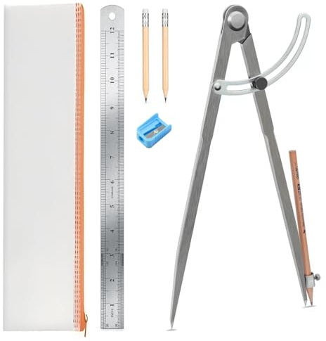 Bleistiftkompass 30,5 cm, Präzisions-Holzbearbeitungskompass mit Flügelteiler und Stifthalter, Metallkompass ideal für Geometrie-Zeichnen und technisches Zeichnen, Technik und mehr