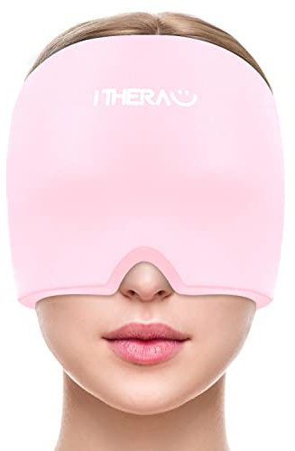 I-THERA-U Migräne Maske - Kopfschmerzen Maske Kühlmütze Migräne kühlmaske | Wiederverwendbar Kühlmaske gesicht, Migraine Relief Cap, Haube für Kopfschmerzlinderung Migräne Headache Relief Hat Rosa