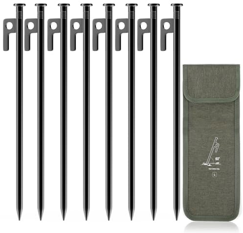 Forever Speed 8 Stück Heringe aus Stahl mit Aufbewahrungstasche, 30CM Zeltheringe Camping Heringe Zelt Bodenanker Felsbodenhering für Harte Böden, Wald, Wiesen - Schwarz
