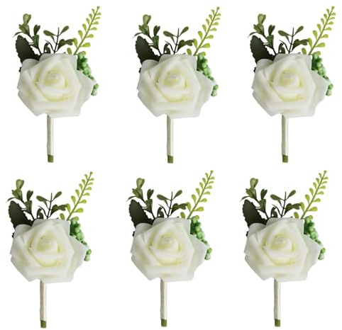 LATRAT 6 Stück Hochzeit Braut Blumen Anstecker, Rose Blumen Anstecker, Hochzeitsanstecker der Männer, Hochzeitsbrosche, für Braut, Bräutigam, Brautjungfern, Trauzeugen, Gäste, Weiß