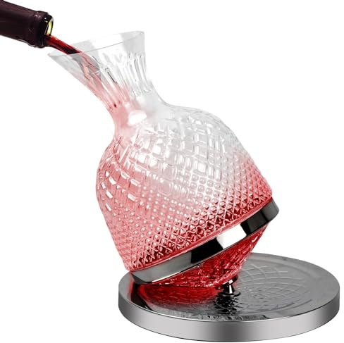 Granvoo Wein Dekanter 1500ML, 360° Drehbare Weinkaraffe, Dekantierer Tropffrei, Weindekanter, Rotweinkaraffe aus Bleifreie Kristallglas, Wein Zubehör Geschenk für Hochzeit Einweihungsparty Geburtstag