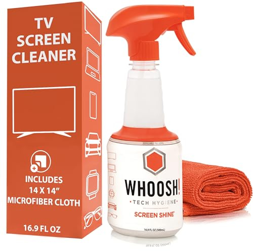 WHOOSH! Großes Bildschirmreiniger-Spray und Wischtuch - Kit, 500ml + 1 Mikrofaserreinigungstuch - Für TV, Laptop, MacBook, iPad, Telefon, Kamera, Touchscreen - Industrie-Größe Elektronikreinigungsset