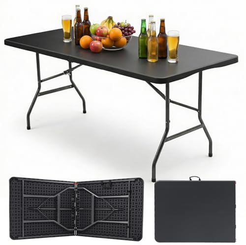 Sekey Gartentisch Klappbar Wetterfest | Klapptisch 152x70 cm Tisch Klappbar Kunststoff 6 Personen | Campingtisch Balkontisch Buffettisch Partytisch mit Tragegriff, Schwarz