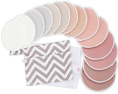 14-Pack Wiederverwendbare Stilleinlagen zum Stillen (Lovelle, L 12cm) | 4-Lagig Bio Bambus Stilleinlagen, Waschbare, Weich & Saugfähig Stilleinlagen für Auslaufende Milc, Wiederverwendbar