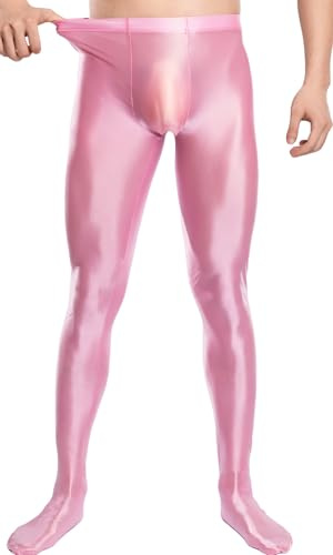 Maeau Herren-Strumpfhose, Ölglanz, glänzende Strümpfe, Wet-Look-Leggings, Fußhose, Nachtclub-Hose, M, L, XL, XXL, rose, M