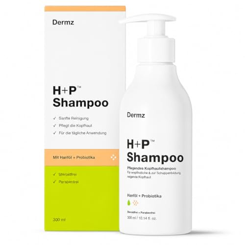 Dermz H+P Shampoo mit Hanföl & Probiotika - Mildes Pflegeshampoo für empfindliche & zur Schuppenbildung neigende Kopfhaut - Steroidfrei, Parabenfrei - 300 ml