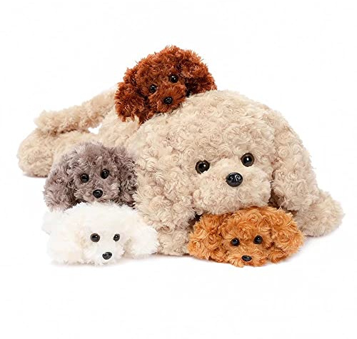 MorisMos Hund Kuscheltier XXL mit 4 Babys im Bauch, groß Hund Plüschtier Stofftier Kuscheltiere, riesen großes Hundkissen Spielzeug Geschenk