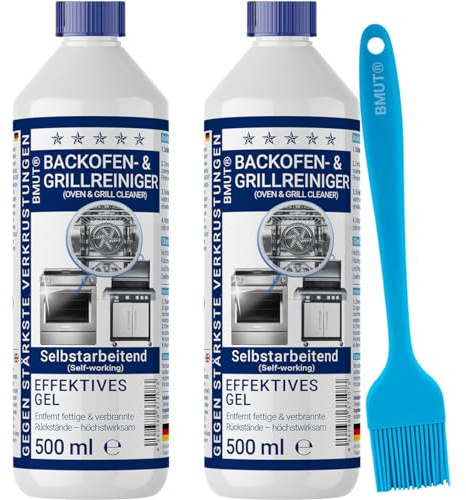 1000ml Backofenreiniger extra stark | mit Pinsel | Gel Paste | Grillreiniger | gegen Eingebranntes & Verkrustungen | selbstarbeitend (2x500ml)