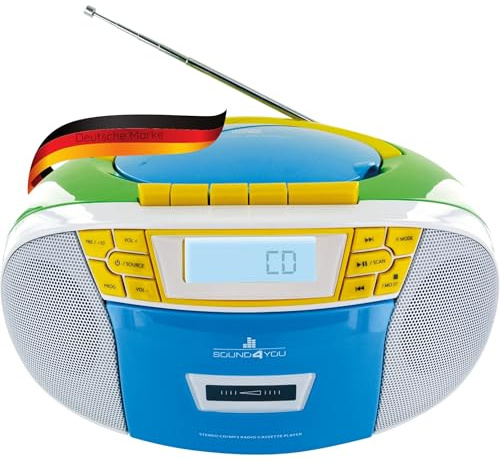 SCHWAIGER CD-Player, mit Kassettendeck & FM-Radio, tragbarer CD- | Kassettenspieler, CD-R, CD-WR, MP3, AUX, USB, FM kompatibel, im 90er-Jahre Retro Look, tragbar & kabellos