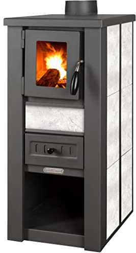 ProTermo Kaminofen Lava Ceramic Weiß - 6,5 kW Heizleistung - 35x44x78 cm Holzofen mit Schamottsteine mit Sichtfenster Holz Kamin - Bauart 2