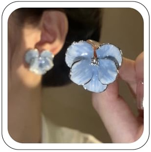 Wendalern Blaue Blume Ohrringe Emaille Blumigen Blütenblatt Kubischer Zirkonia Strass Kirschblüte Blume Ohrringe Große Blütenblatt Statament Ohrstecker Hochzeit Schmuck Für Frauen