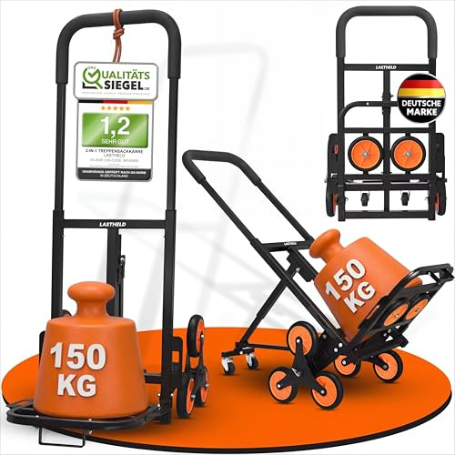 LASTHELD Sackkarre klappbar Treppensteiger | Treppensackkarre Transportkarre 2-in-1 | Treppenkarre Transportwagen Sackrodel Stapelkarre Treppenwagen faltbar | Stahl 150 kg