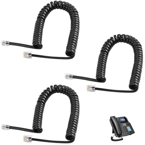 3 Stück RJ9 Telefonkabel Blei geschweift Gefederter Spiral-Hörerdraht, 5 Meter Telefonhörerkabel Gefederte Spiralkabel, für Festnetz-Telefon des Home Office, Festnetzanschluss Telefon Hörer-Kabel