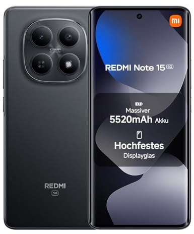 XIAOMI Redmi Note 15 5G Smartphone (8+256 GB) – Handy mit Android, Ultradünnes Design, IP66-Wasserschutz, 108-MP-Kamera, 6,77 FHD+ Display, Schwarz, 2 Jahre Garantie