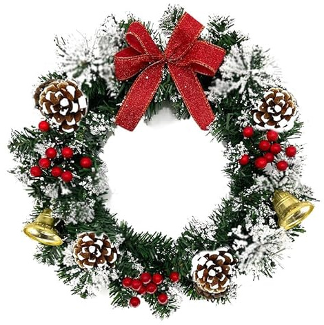 Türkranz Weihnachten, 30cm Weihnachtskranz Haustür, Christmas Decorations Weihnachtsdeko Tür, Künstlicher Weihnachtstürkranz (Weiß+Grün)