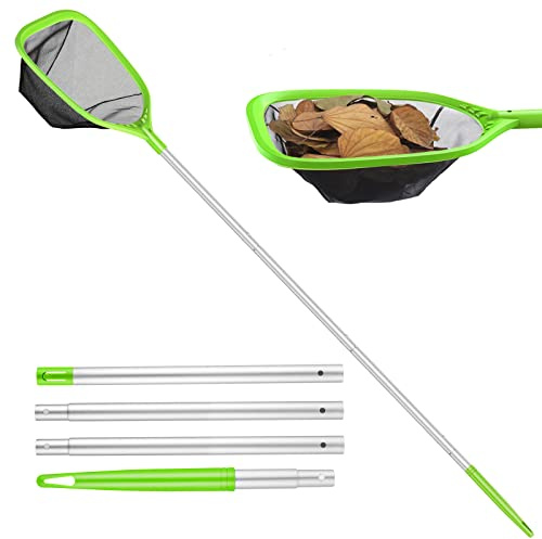 Mowend Skimmer Pool Kescher, poolreinigung kescher feinmaschig | mit stab 1,14M Langer Aluminiumstange, Tief Kescher mit 4pcs Stange für Pool, Spa, Teiche, Whirlpools - Grün