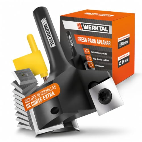 WERKTAL - Planfräser 8mm Schaft [39mm Durchmesser] - Präziser Hobelfräser mit 10 extra Wendeschneidplatten - Professioneller Planfräser für Oberfräse 8mm & CNC Fräse - Schaftfräser & Abrichtfräser