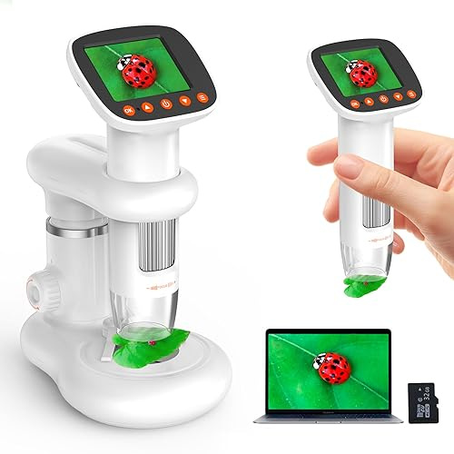 Microscope IMICHI Mikroskop für Kinder Bildschirm 1000X große Vergrößerung klares Bild, einzigartiges Insektenfach Kinder, Digitalmikroskop tragbar