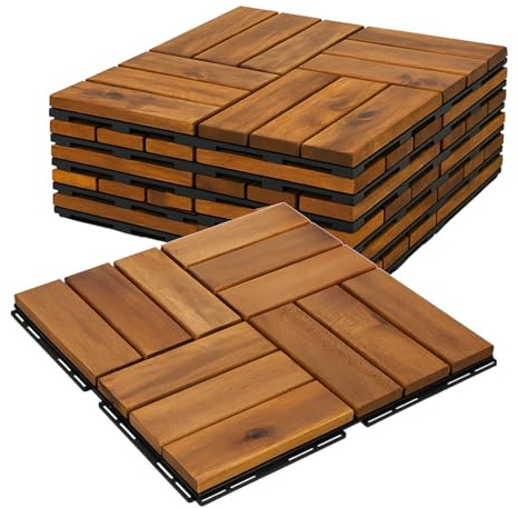 3m² Holzfliesen Terrassenfliesen Holz Fliesen Mosaik 30x30 cm - 33 STK Balkonfliesen wetterfest aus Akazienholz mit Klicksystem für Terrasse Balkon Stecksystem