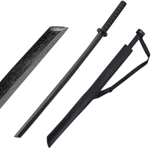 Holz Katana Schwert mit Lederscheide, Schwarz Bokken für Kendo-Training, Samurai Schwert für Rollenspiel und Cosplay