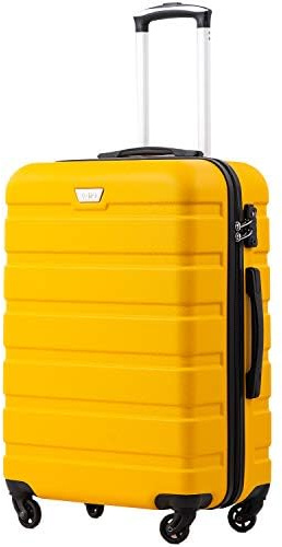 COOLIFE Mittelgroßer Koffer für Urlaubsreise, Kreuzfahrten und Studium im Ausland, 67cm L, PC+ABS, Hartschale, Leicht Robuster, Trolley mit Spinner Räder, YKK Reißverschluss, TSA-Schloss, Gelb