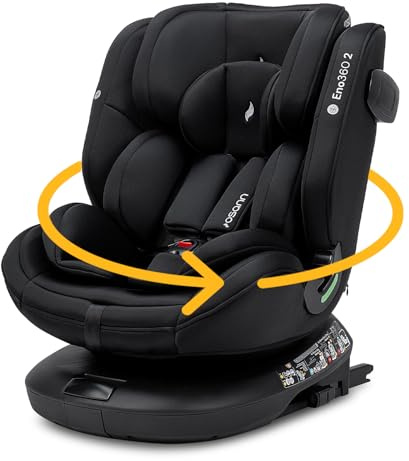 Osann Eno360 2 – 360 Grad drehbarer Kindersitz, i-Size Kinderautositz ab Geburt 0 – 12 Jahre, mitwachsender Reboarder mit Isofix (40-150 cm) – All Black