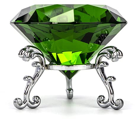 LOTOWELZON 60mm Diamant Glas, Briefbeschwerer mit Versilbertem Blumenständer Klar Funkelnden Kristall Stein für Hochzeitsbevorzugung Dekorationen (Grün)