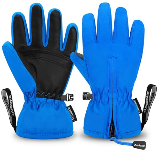 Andake Kinderhandschuhe,Winddichte,wasserdichte,Warme Winterhandschuhe,Skifahren,Outdoor-Sport,Reithandschuhe,Jungen und Mädchen（Blau, 7-10 Jahr）