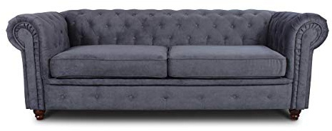 Sofnet Sofa Chesterfield Asti 3-Sitzer, Couch 3-er, Glamour Design, Couchgarnitur, Sofagarnitur, Holzfüße, Polstersofa - Wohnzimmer (Graphit (Capri 16))