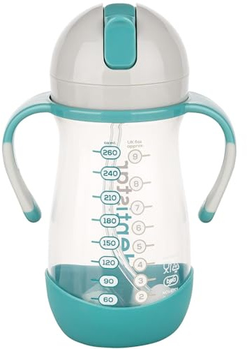 Dentistar Strohhalmbecher 260 ml – Babyflasche mit dynamischem Strohhalm ab 6 Monate – Auslaufsichere Baby Trinkflasche mit Anti-Rutsch Griffen inkl. Reinigungsbürste – BPA frei - Grün
