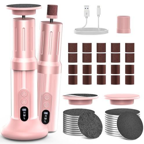 Robofun 2026 Neu Elektrischer Hornhautentferner mit LED-Anzeige, 2 in 1 Professionelles Hornhautentferner-Set mit Fußfeilen und Nagelpolierer, 6 Geschwindigkeiten, Fußpflegeset für Tote Harte - Rosa