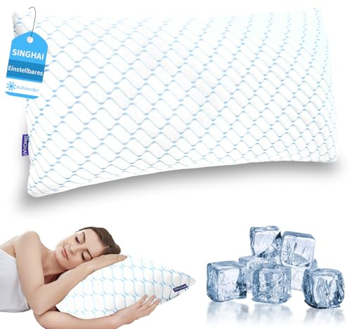 SINGHAI Kopfkissen, Memory Foam Kissen, Kühlendes Kopfkissen, Flach Nackenkissen Orthopädisches Seitenschläferkissen (Blaue Welle, 40x80 cm)