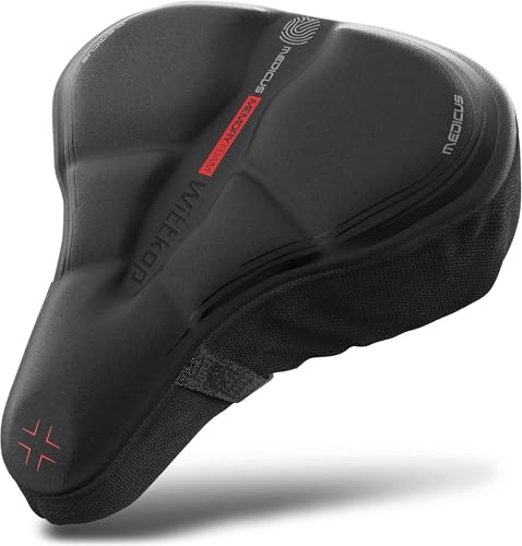 WITTKOP Fahrradsitzkissen mit Gelkissen & Memory-Schaum I Ergonomischer Fahrradsitzbezug für Damen und Herren mit 3-Zonen-Konzept I Bequemer Fahrradsattelbezug für Peloton & Fahrradsitz