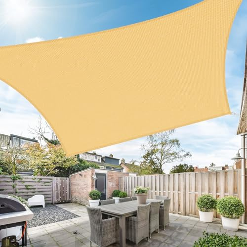 Duerer Sonnensegel 3x4m Rechteckig Sonnenschutz Garten Balkon und Terrasse, 95% UV Schutz, 185g/m² hoch Dichte Gewebe wasserdurchlässig für Patio, Pergola, Hinterhofa, Außenbereich-Sand Farbe