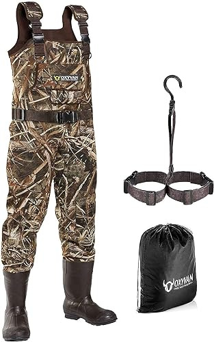 OXYVAN Realtree MAX5 Neopren-Wathose mit Stiefeln, für die Jagd, zum Angeln, für Entenjagd, Überschwemmungen, 100 % wasserdichte Tragetasche und Stiefelaufhänger im Lieferumfang enthalten