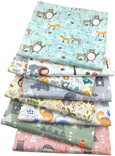 8 Stück Baumwollstoff Patchwork Stoffe Set Stoffe zum Nähen Patchwork Stoffen Paket Stoffreste zum Nähen Baumwollstoff Fabric Stoff Cartoon-Tiere Muster für DIY Nähens Handwerk 50 x 40 cm