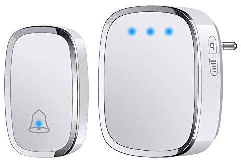 YYQ Türklingel kabellos-Outdoor Wasserdicht IP44 mit Reichweite 300 m, LED-Anzeige, 1 Knopf Sender und 1 Empfänger mit Stecker ohne Batterie, 5 Lautstärke verstellbar, 36 Klingeltöne